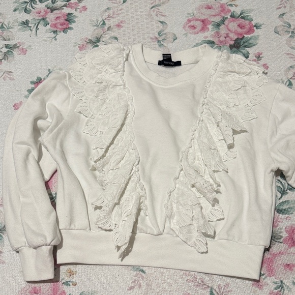 White Lace Ruffle Sweatshirt - Picture 1 of 1